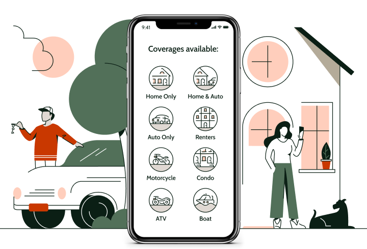 Cell phone showing Branch Insurance offering home, auto, renters and umbrella insurance packages